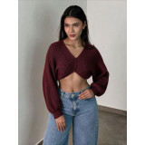 Women Sexy V-Neck Crop Knit Sweater