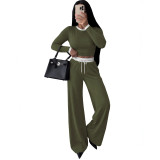 Women Casual Color Block Round Neck Long Sleeve Top and Pant Two Piece Set