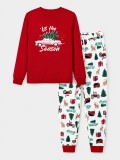 Women Christmas Letter Print Family Wear Long Sleeve Pajama Two Piece Set