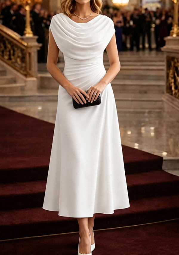 Women White Elegant Bridesmaid Evening Dress