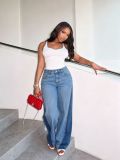 Women Two Tone Patchwork Denim Pant