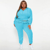 Plus Size Women Casual Hooded Top and Pants Two Piece Set