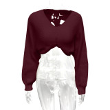 Women Sexy V-Neck Crop Knit Sweater