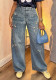 Women Washed Slub Ripped Denim Pant