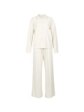 Women Button Turndown Collar Long Sleeve Top and Wide Leg Pant Two Piece Set