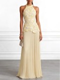 Women Halter Neck Sleeveless Pleated Dress