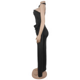 Women Slash Shoulder Hollow Streamer Dress