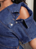 Women Irregular Off Shoulder Denim Jacket