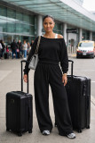 Women Off Shoulder Top and Wide Leg Pants Casual Two Piece Set