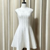 Women French Elegant Sleeveless Knit Summer Pearl Dress