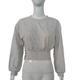 Women Autumn Winter Casual Long Sleeve Round Neck Crop Top