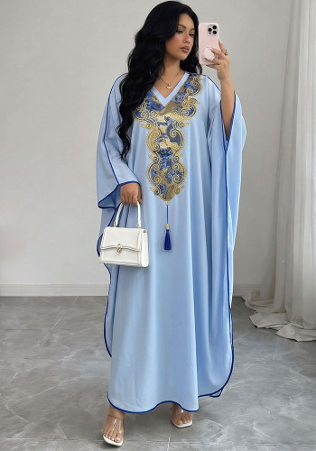 Plus Size Women V-Neck Embroidered Fall Formal Party Dress