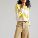 Women Autumn Winter Round Neck Knitting Top Casual Striped Color Block Sweater