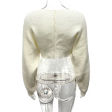 Women Sexy V-Neck Crop Knit Sweater