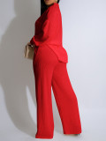 Women Button Turndown Collar Long Sleeve Top and Wide Leg Pant Two Piece Set