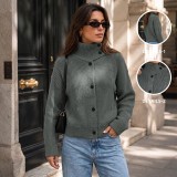 Women Knitting Autumn Winter High Neck Sweater Coat