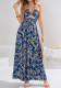 Women Summer Printed Halter Neck Lace-Up Sexy Hollow Backless Beach Maxi Dress