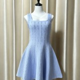 Women French Elegant Sleeveless Knit Summer Pearl Dress