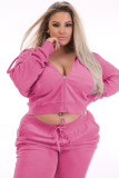 Plus Size Women Casual Hooded Top and Pants Two Piece Set