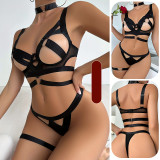 Women’s Lace-Up Mesh Sexy Lingerie Set Hollow-Out Ring Detail Tight Fit Bra Set