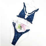 Women’s Fashion Jacquard Denim Sexy Beach Bikini Swimsuit