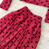 Women’s Fall Chic Polka Dot Two-Piece Set High Waist Slim Fit Mesh Long Sleeve Top and Mini Skirt