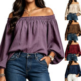 Women’s Sexy Off Shoulder Elastic Loose Fit Long Sleeve Shirt