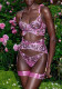 Women’s Pink Floral Embroidered Shell Button Shaping Slim Fit Sexy Two-Piece Lingerie Set
