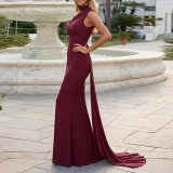 Women’s Fall Chic Elegant Formal Party Slash Shoulder Ribbon Slim Fit Bodycon Dress