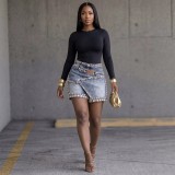 Women’s Plus Size Washed High Waist Rhinestone Denim Shorts