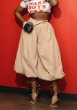 Women’s Fashion Elastic Waist Lantern Leg Harem Cropped Pants Casual Jogger Pants