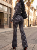 Women’s Fall Winter Printed Long Sleeve Slim Fit Stretch Casual Two-Piece Pants Set