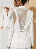 Women’s Fashion Solid Color Back Patchwork Lace Slim Waist Lace-Up Blazer