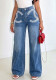 Women’s Fall High Waist Loose Wide Leg Embroidered Straight-Leg Denim Jeans