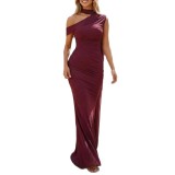 Women’s Fall Chic Elegant Formal Party Slash Shoulder Ribbon Slim Fit Bodycon Dress