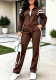 Women’s Spring Fall Fashion Casual Color Block Jacket and Pants Two-Piece Set