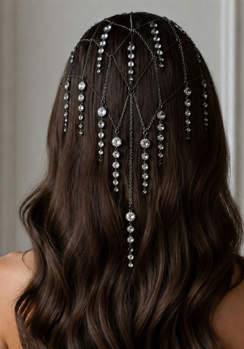 Women’s Chic Mesh Fringe Headband Rhinestone Hair Chain Bridal Headpiece