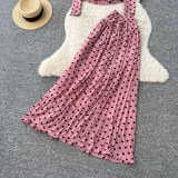 Women’s Fall Chic Polka Dot Two-Piece Set High Waist Slim Fit Mesh Long Sleeve Top and Mini Skirt