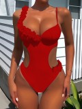 Women’s Sexy One-Piece Strap Lace Trim Low Back Bikini Beach Swimsuit