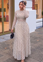 Women’s Fall Chic Polka Dot Two-Piece Set High Waist Slim Fit Mesh Long Sleeve Top and Mini Skirt Women’s Fall Chic Polka Dot Two-Piece Set High Waist Slim Fit Mesh Long Sleeve Top and Mini Skirt