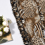 Women’s Color Block Drawstring Leopard Print High Stretch Casual Knee-Length Shorts