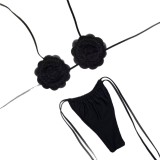 Women’s Floral Lace-Up Solid Color Two-Piece Sexy Bikini Swimsuit
