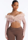 Women’s Fall Solid Color Furry Knot Sexy Off Shoulder Open Waist Slim Fit Long Sleeve Top