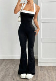 Women’s Spring Summer Elegant Chic Patchwork Halter Neck Slim Fit Low Back Jumpsuit
