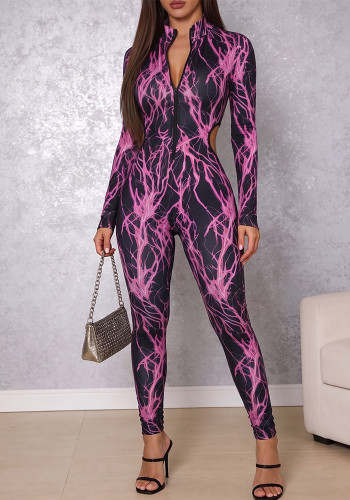 Women’s Fall Winter Sexy Printed Long Sleeve Stretch Jumpsuit Yoga Outfit