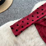 Women’s Fall Chic Polka Dot Two-Piece Set High Waist Slim Fit Mesh Long Sleeve Top and Mini Skirt