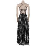 Women’s Patchwork Sexy Irregular Chic Polka Dot Low Back Strap Dress