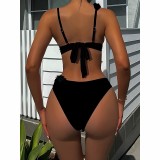 Women’s Sexy One-Piece Strap Lace Trim Low Back Bikini Beach Swimsuit
