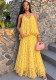 Women’s Fall Holiday Yellow Polka Dot Strap High Waist Slim Fit Two-Piece Top and Mini Skirt Set