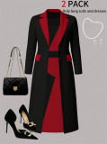 Women’s Spring Fall Color Block Blazer and Dress Casual Two-Piece Set